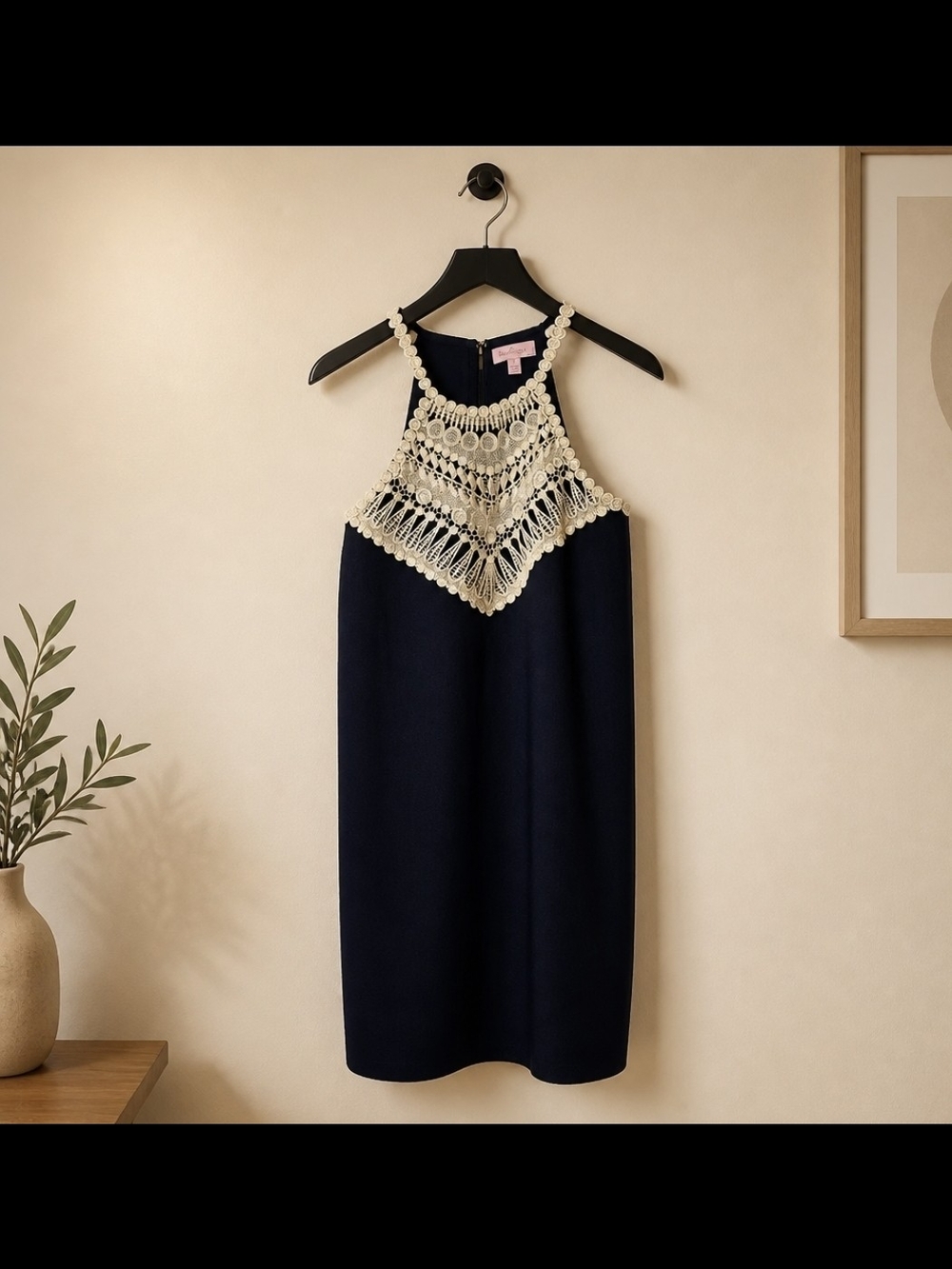 Lilly Pulitzer Navy Blue Crochet Lace Shift Dress Women's Size 0